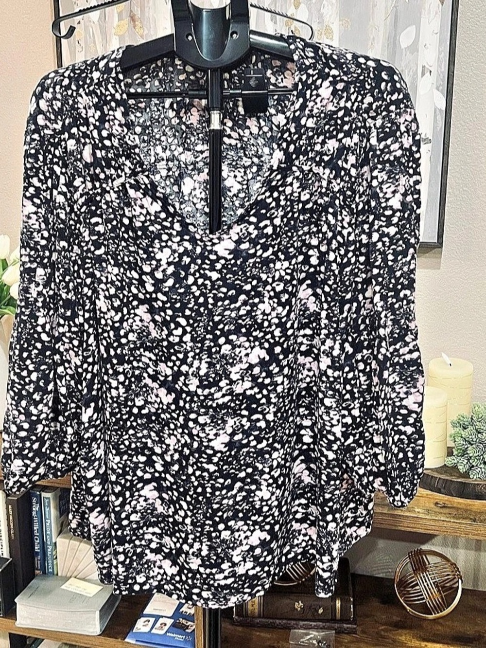 Terra & Sky Floral Blouse in Black & Pink Size 2X